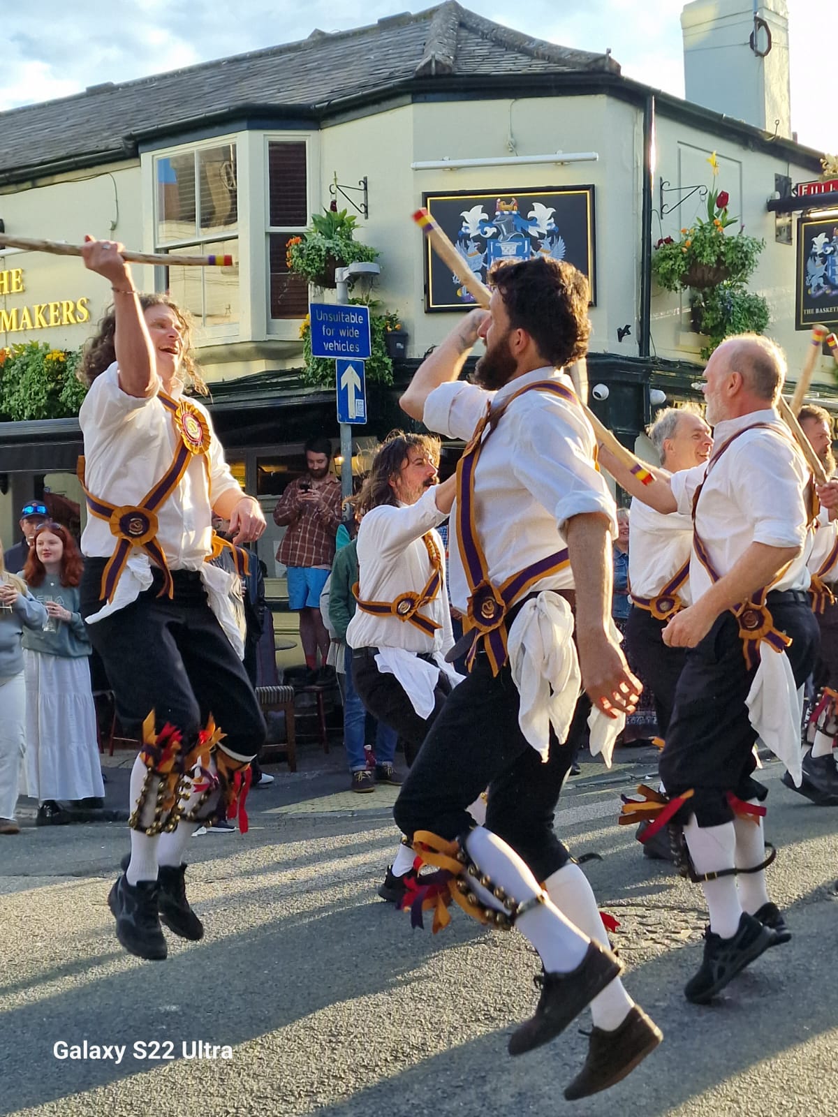 Brighton Morris dancing a stick dance. Outside the Basketmakers Arms, North Laine 11th May.